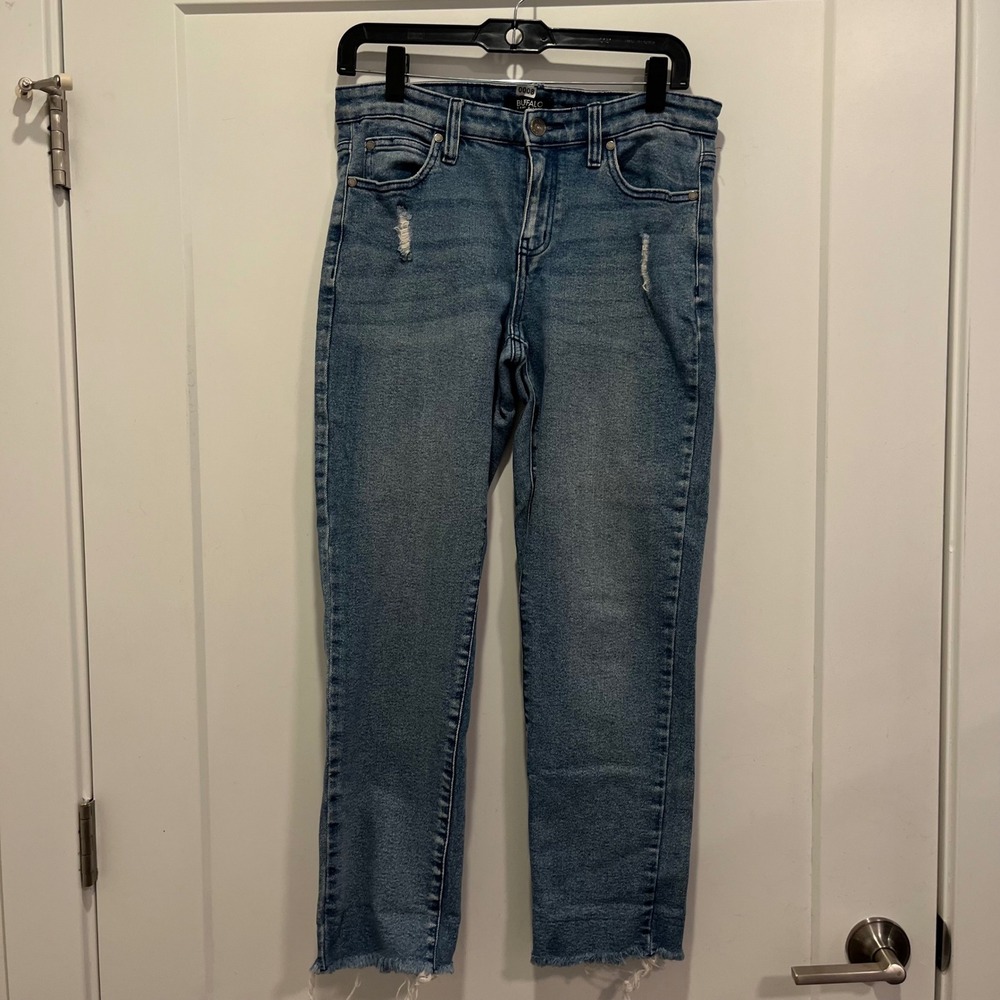 Buffalo David Bitton Jayme Mid Rise Straight Leg Distressed Jeans Blue 4/27‎